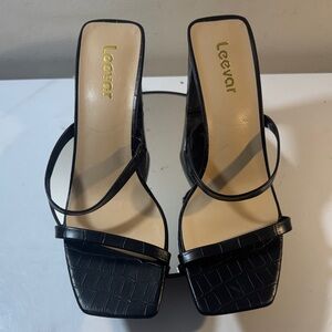 Leevar Black Croc Print Strappy Block Heel Mules - Women’s Size 7.5B(M)